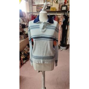L/XL vintage 70s blue collared sweater